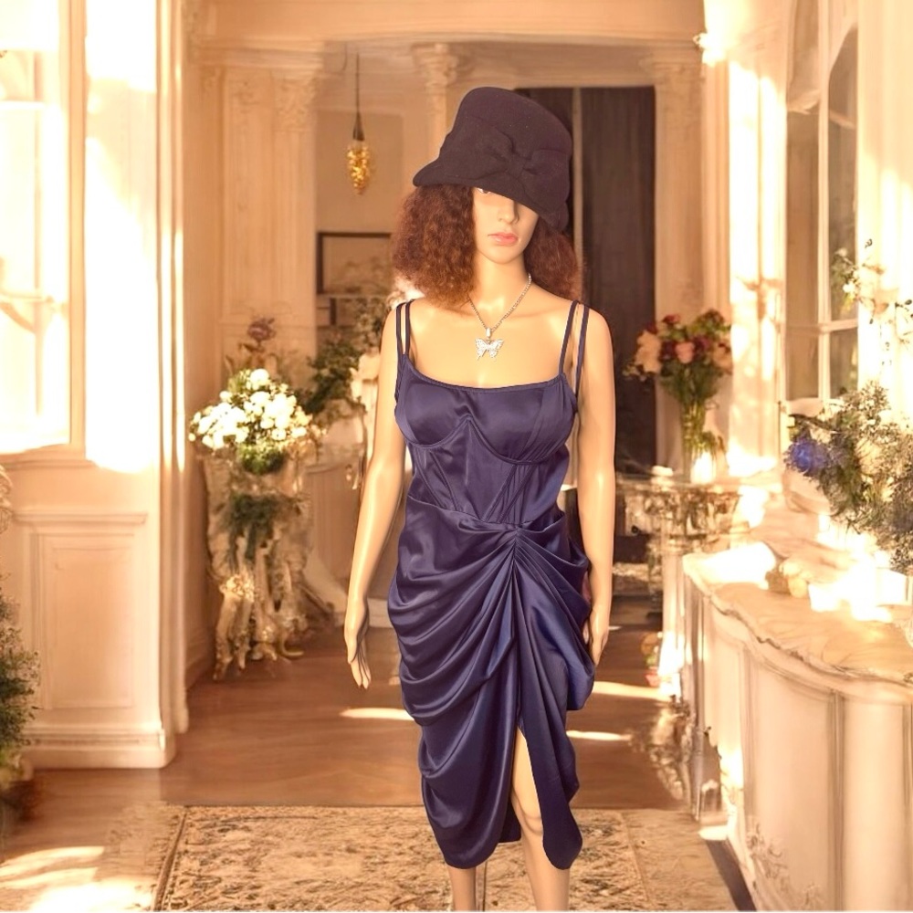 PrettyLittleThing Midnight Blue Satin Dress